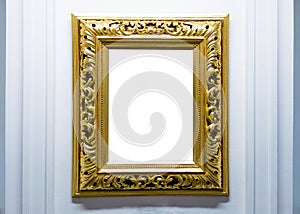 Blank empty frames hanging on museum wall. Art gallery, museum exhibition white clipping path