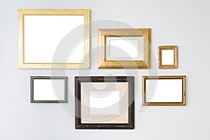 Blank empty frames on white background. Art gallery, museum exhibition white clipping path