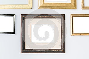 Blank empty frames on white background. Art gallery, museum exhibition white clipping path