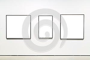Blank empty golden frame on white background. Art gallery, museu