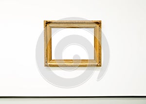 Blank empty golden frame on white background. Art gallery, museum exhibition white clipping path