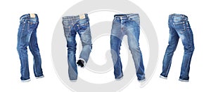 Blank empty jeans pants leftside, rightside, frontside and backside in moving