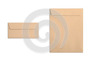 Blank Empty kraft brown paper A4 Envelope and dl envelope Mockup template isolated on white background.