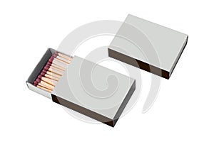 Blank empty open and closed matchbook mockup template isolated on white background. photo