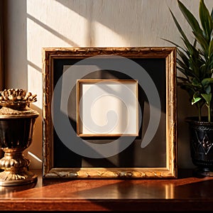 Blank, empty, picture frame written message, on office desk