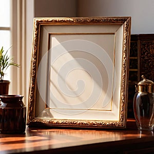 Blank, empty, picture frame written message, on office desk