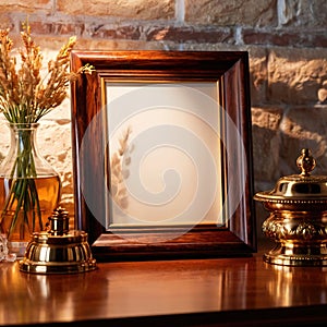 Blank, empty, picture frame written message, on office desk