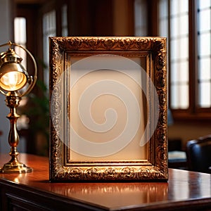 Blank, empty, picture frame written message, on office desk