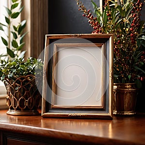 Blank, empty, picture frame written message, on office desk