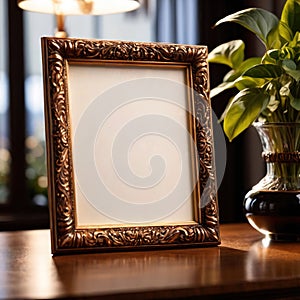 Blank, empty, picture frame written message, on office desk