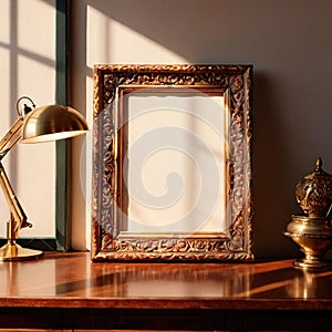 Blank, empty, picture frame written message, on office desk