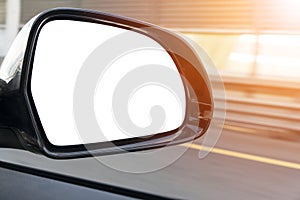 Blank empty screen Rearview car Mirror. Blank rear view mirror with a clipping path. Empty space for text or design. Empty copy