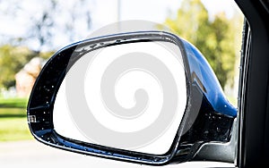 Blank empty screen Rearview car Mirror. Blank rear view mirror with a clipping path. Empty space for text or design. Empty copy sp