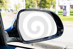 Blank empty screen Rearview car Mirror. Blank rear view mirror with a clipping path. Empty space for text or design. Empty copy sp