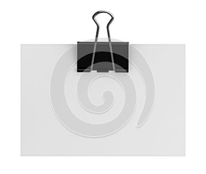 Blank empty sheet of paper attached with binder clip isolated on white background. 3d illustration