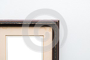 Blank empty vintage frame in art gallery. Museum exhibition whit