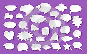 Blank empty white paper speech bubbles cartoon set