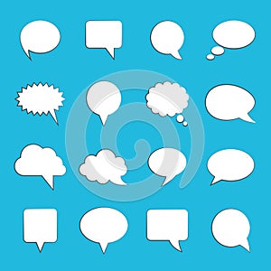 Blank empty white speech bubbles on blue