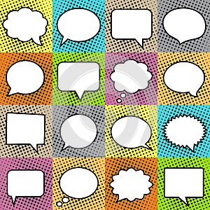Blank empty white speech bubbles with halftone set