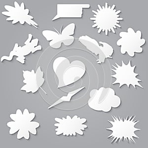 Blank empty white speech bubbles paper collection set with various shapes.