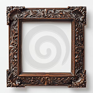 Blank empty wood square picture frame isolated on white background