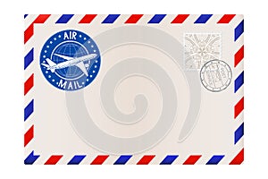 Blank envelope with stamp and air mail postmark