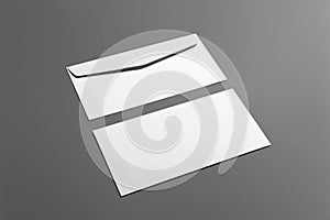 Blank envelopes stationery set isolated on grey