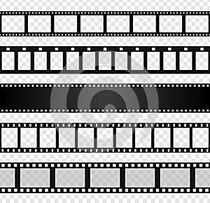 Blank film strip template, black movie reel photo frame. Retro cinema filmstrip, old negative reels camera, seamless
