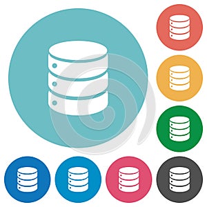 Flat database icon set on round background