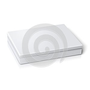 Blank flat package box lying on white