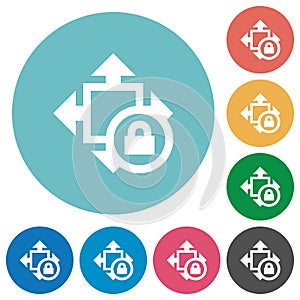 Flat size lock icon set on round color background