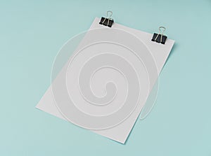 Blank flyer poster, brochure mockup,A4, US-Letter, on blue background .