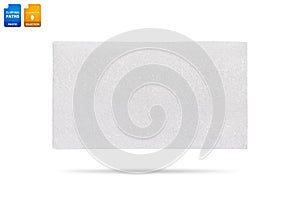 Blank foam board isolated on white background. Synthetic texture background. Detail of plastic material. Clipping paths object