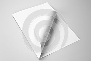 Blank folded sheet of paper with curled corner: