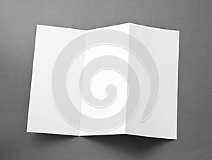 Blank folding page booklet on gray background.