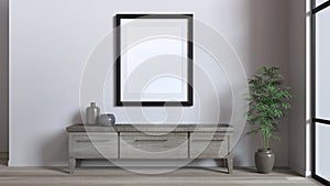 blank frame with black borders placed on a wall - mockup