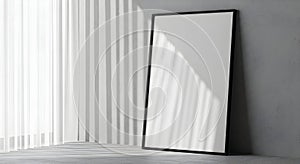 Blank Frame Leaning Against Textured Wall with Light Patterns