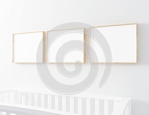 Blank frame mockup with baby cot