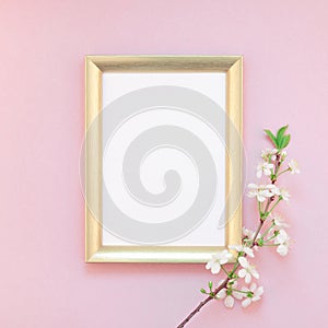 Blank frame mockup with white flowers