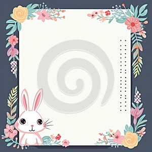 Blank frame notepad pastel cute rabbit cartoon and flower , cute empty frame