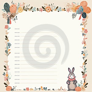 Blank frame notepad pastel cute rabbit cartoon and flower , cute empty frame