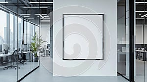 Blank Framed Canvas in Modern Office Hallway