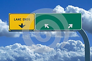 Blank freeway sign in blue cloudy skies