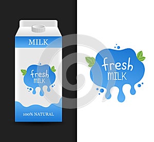 Blank fresh milk carton branding box. Milk cardboard package. Drink box. Modern vector illustration