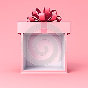 Blank gift box display showcase mock up stand with pink pastel color ribbon bow on pink background minimal conceptual 3D