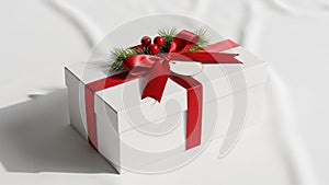 Blank gift tag is attached beneath the bow. The box rests on