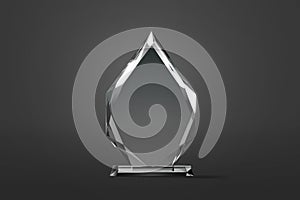 Blank glass arrow shape award mock up, dark background