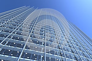 Blank glass facade of curved office building