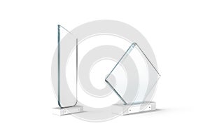 Blank glass manhattan and rhombus shape award mockup, isolated photo