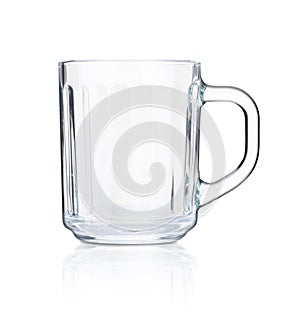 Blank glass transparent coffee or tea mug isolated on white background